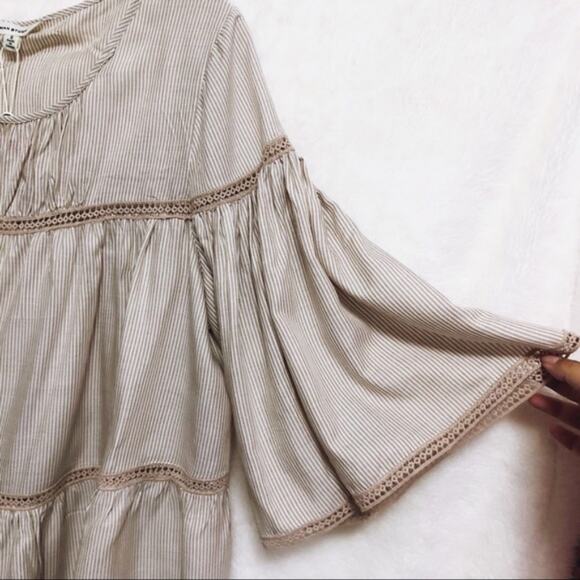 Max Studio Light Tan and White Striped Shirt - Picture 4 of 7